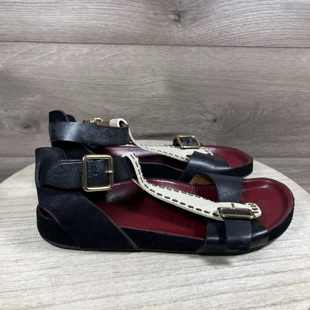 Isabel Marant Sandals Straps Black Maroon Leather Suede Womens Size EU 38 US 8 - Picture 4 of 12